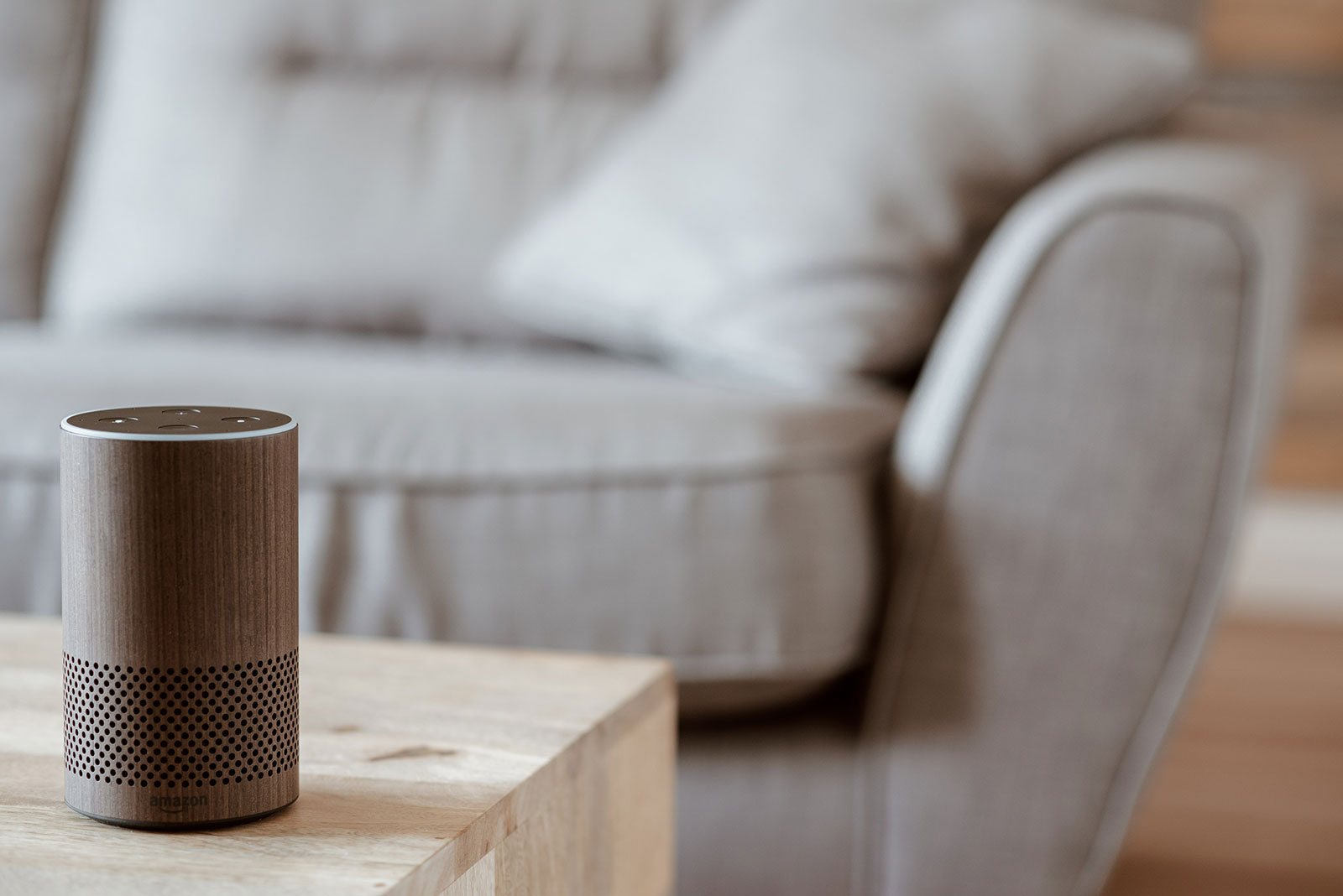 Alexa device on coffee table