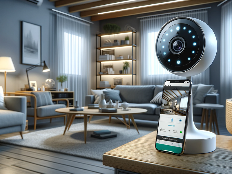 Photo of home with smart surveillance security.