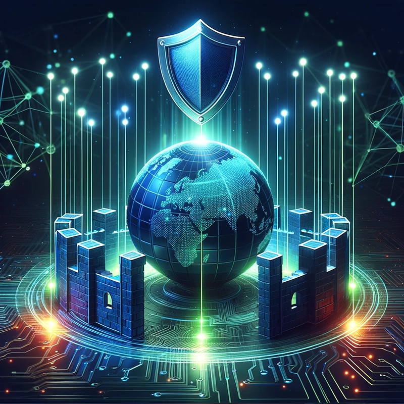 Personal Internet Security & Protection Globe representing internet surrounded by wall and shield.