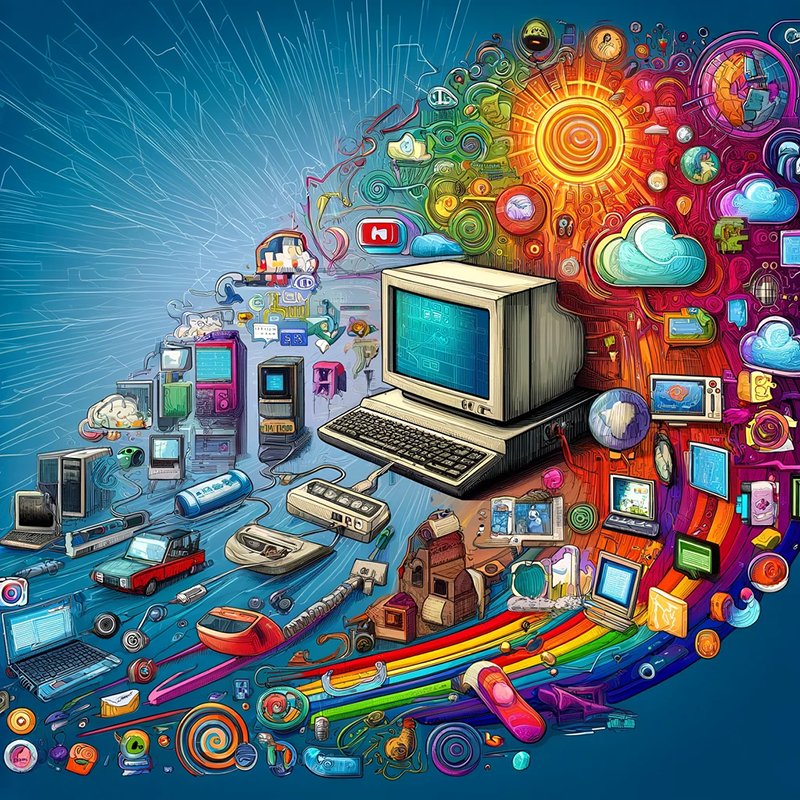 History of the Internet Evolution Colorful drawn image of the evolution of the internet.