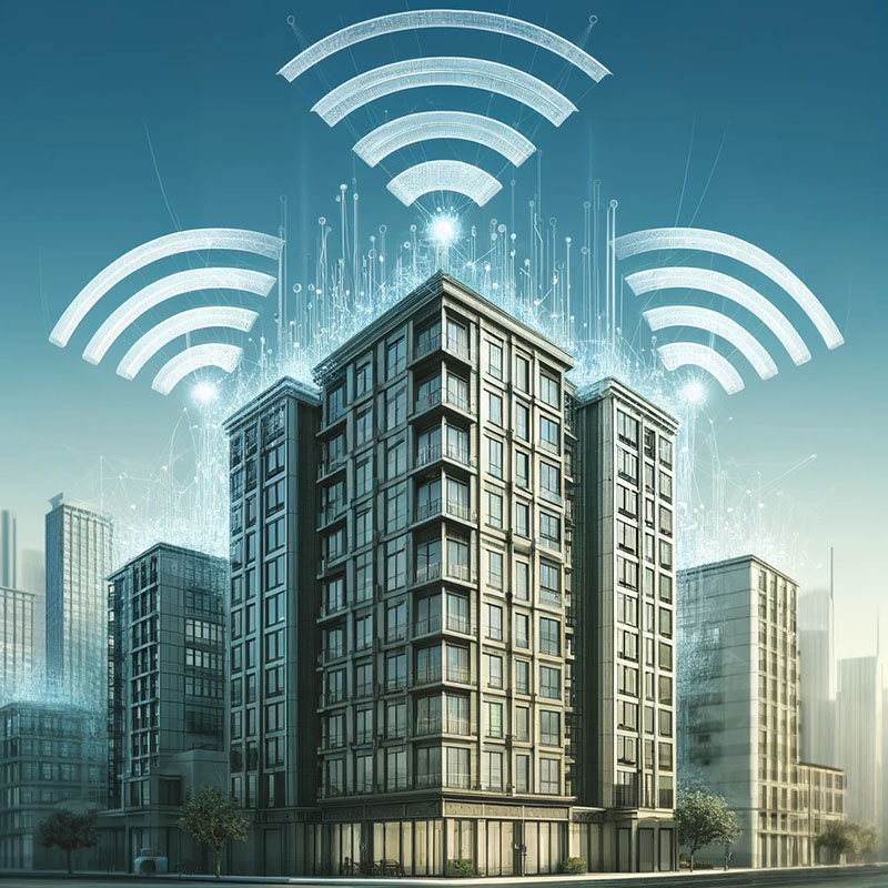 MDU Building Internet Providers Buildings with WiFi signals above.